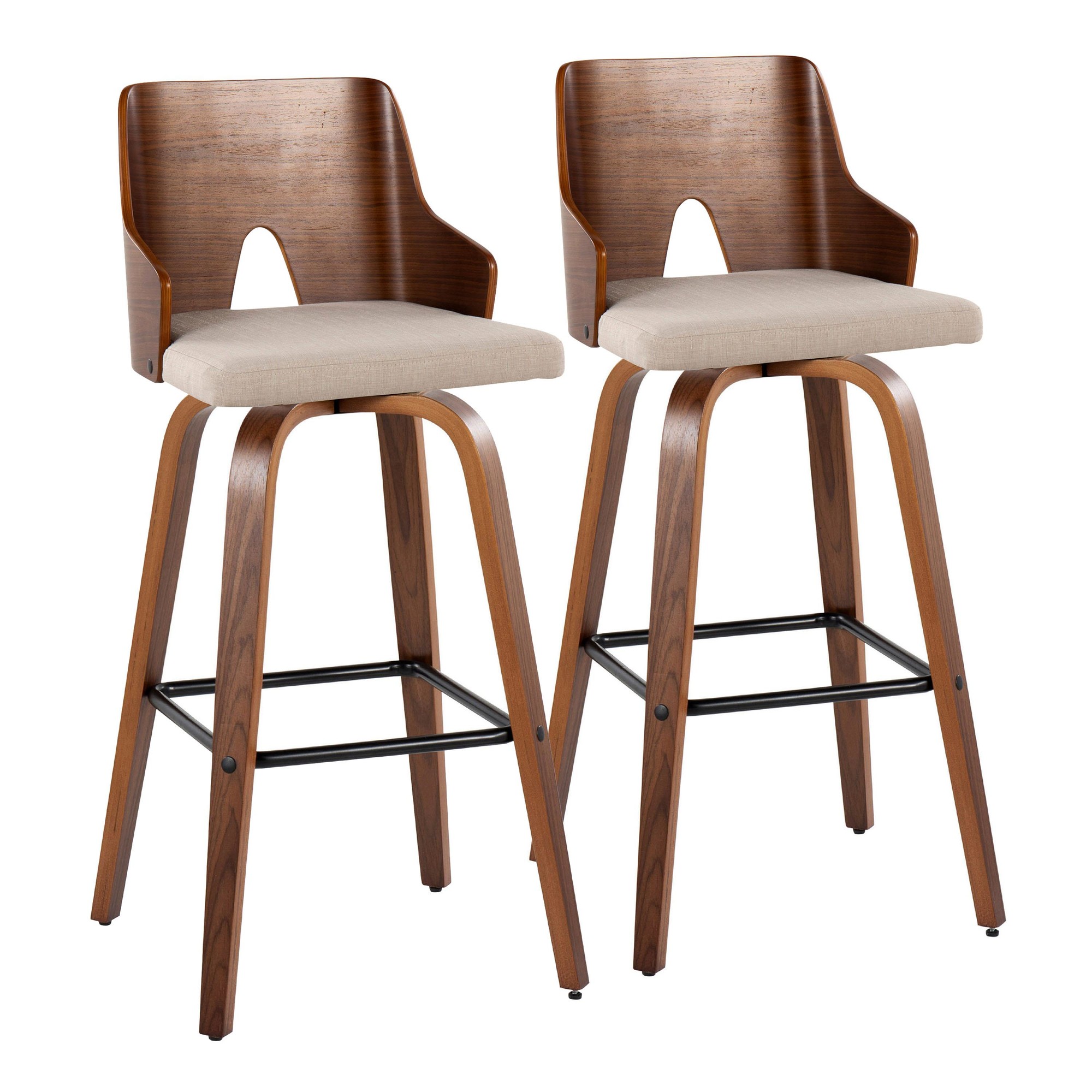 Ariana Beige Mid-Century Modern Swivel Barstools (Set of 2) 5 Ariana Beige Mid-Century Modern Swivel Barstools (Set of 2) - Image 5