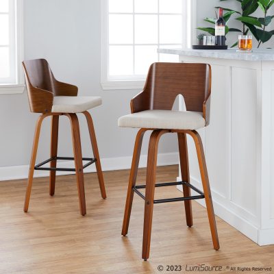 Ariana Beige Mid-Century Modern Swivel Barstools (Set of 2)