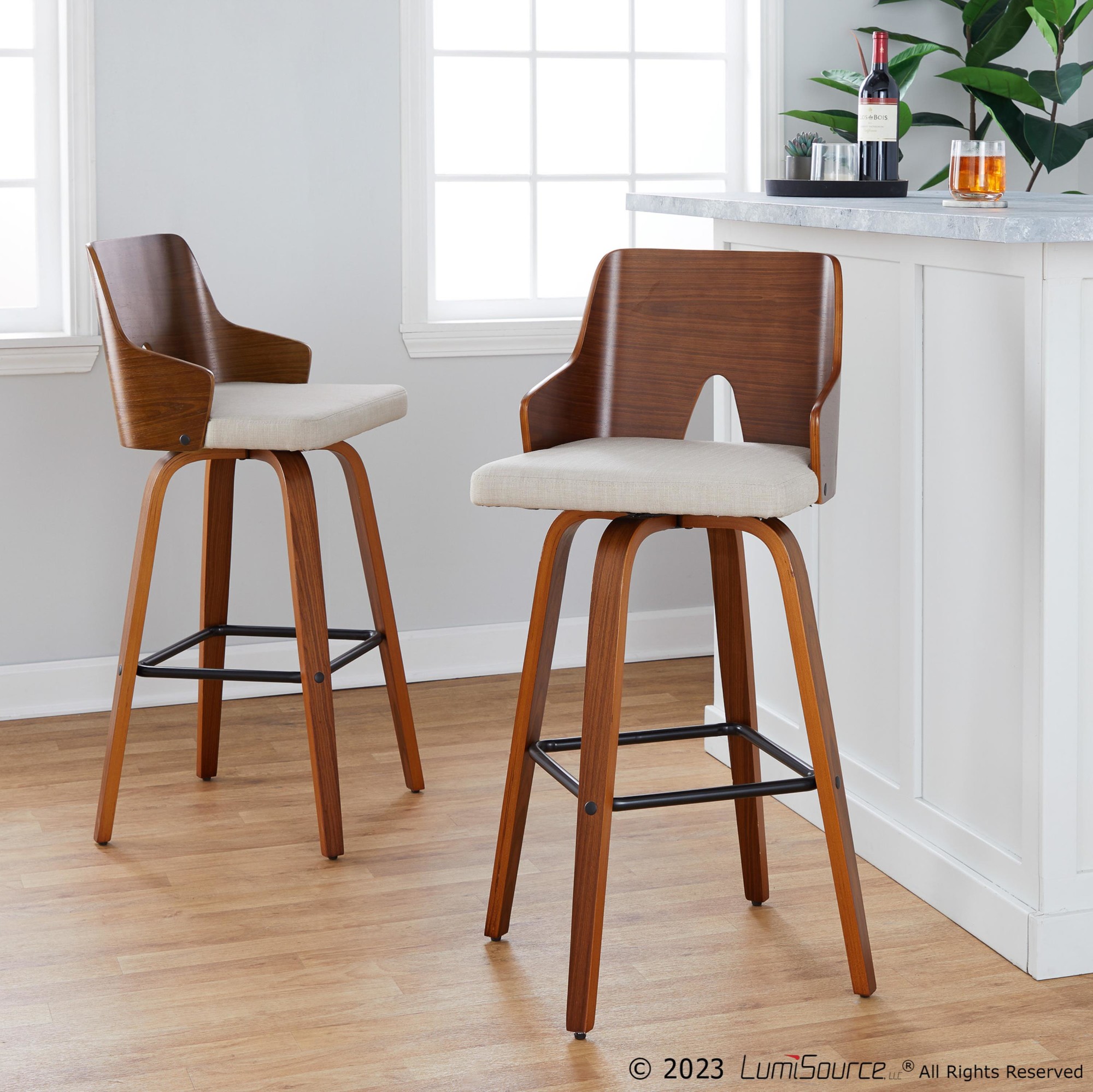 Ariana Beige Mid-Century Modern Swivel Barstools (Set of 2) 1 Ariana Beige Mid-Century Modern Swivel Barstools (Set of 2)