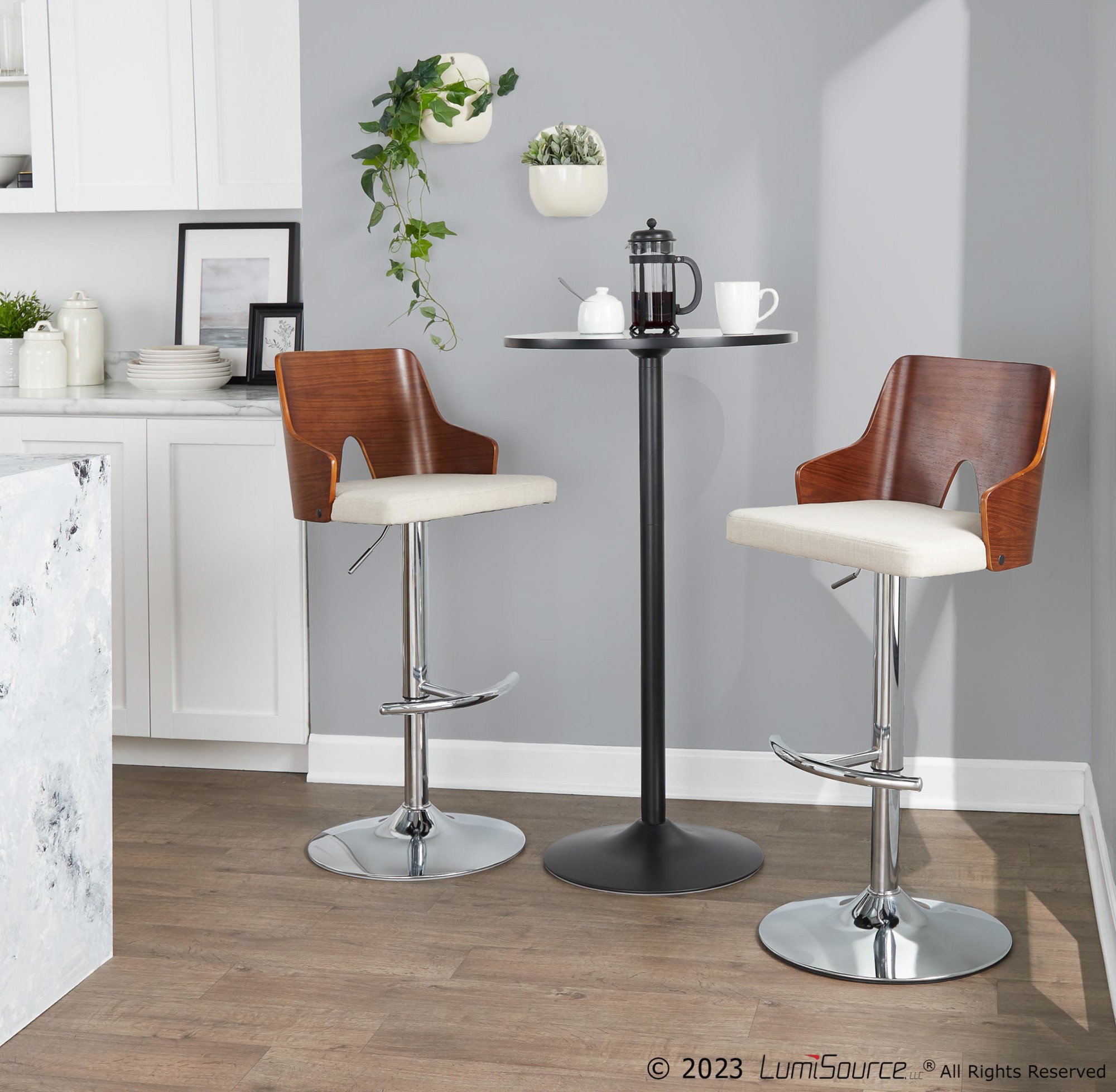 Ariana Mid-Century Modern Beige Swivel Barstools (Set of 2) 3 Ariana Mid-Century Modern Beige Swivel Barstools (Set of 2) - Image 3