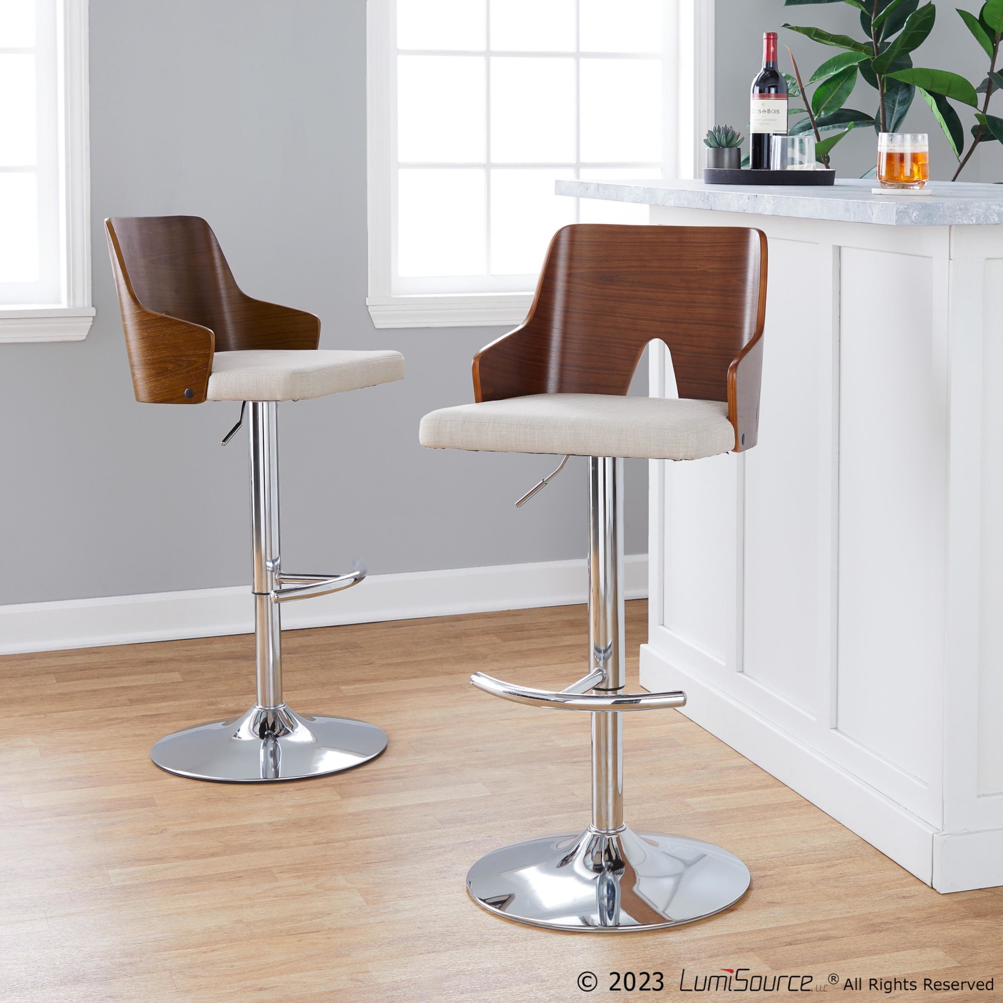 Ariana Mid-Century Modern Beige Swivel Barstools (Set of 2) 1 Ariana Mid-Century Modern Beige Swivel Barstools (Set of 2)