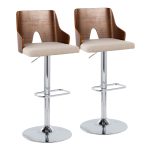 Ariana Mid-Century Modern Swivel Adjustable Barstool Chrome Walnut Beige (Set of 2) 12 Ariana Mid-Century Modern Swivel Adjustable Barstool Chrome Walnut Beige (Set of 2)
