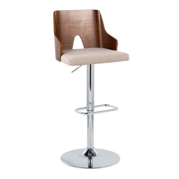 Ariana Mid Century Modern Swivel Adjustable Barstool Chrome Walnut Beige Set of 2 3