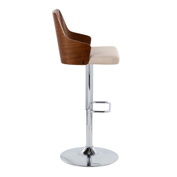 Ariana Mid Century Modern Swivel Adjustable Barstool Chrome Walnut Beige Set of 2 4