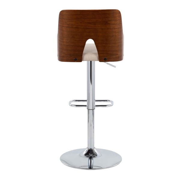 Ariana Mid Century Modern Swivel Adjustable Barstool Chrome Walnut Beige Set of 2 6