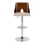 Ariana Mid-Century Modern Swivel Adjustable Barstool Chrome Walnut Beige (Set of 2) 17 Ariana Mid-Century Modern Swivel Adjustable Barstool Chrome Walnut Beige (Set of 2)