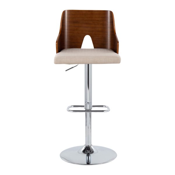 Ariana Mid Century Modern Swivel Adjustable Barstool Chrome Walnut Beige Set of 2 7