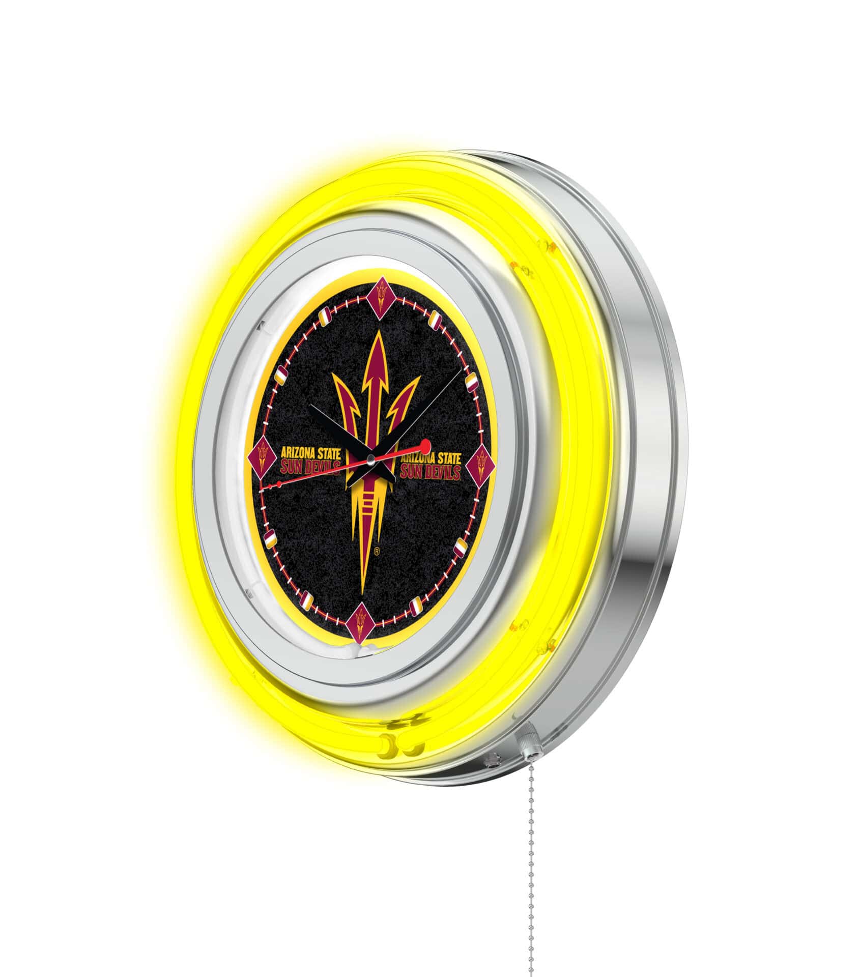 Arizona State University (Pitchfork) 15-Inch Neon Logo Clock in Chrome 2 Arizona State University (Pitchfork) 15-Inch Neon Logo Clock in Chrome - Image 2