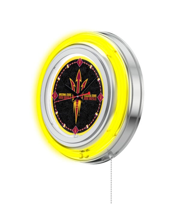 Arizona State University Pitchfork 15 Neon Logo Clock in Chrome 1