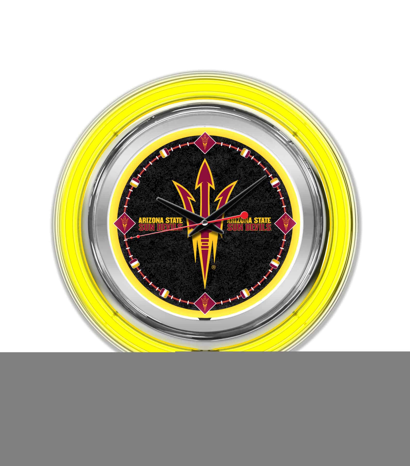Arizona State University (Pitchfork) 15-Inch Neon Logo Clock in Chrome 1 Arizona State University (Pitchfork) 15-Inch Neon Logo Clock in Chrome