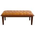 Tan Leather Mid-Century Modern Upholstered Bench With Wood Frame 7 Tan Leather Mid-Century Modern Upholstered Bench With Wood Frame
