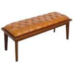 Tan Leather Mid-Century Modern Upholstered Bench With Wood Frame 8 Tan Leather Mid-Century Modern Upholstered Bench With Wood Frame