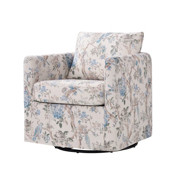 Armando Bird Floral Linen Swivel Accent Chair 1