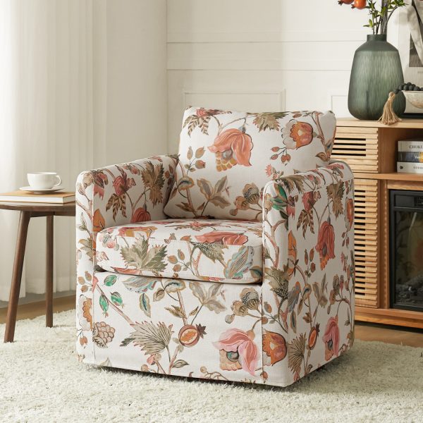 Armando Floral Swivel Accent Chair with Removable Slipcover