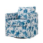 Armando Turquoise Floral Linen Swivel Chair Removable Slipcover 7 Armando Turquoise Floral Linen Swivel Chair Removable Slipcover