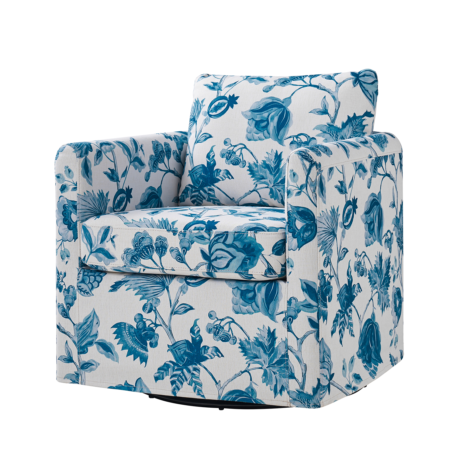 Armando Turquoise Floral Linen Swivel Chair Removable Slipcover 2 Armando Turquoise Floral Linen Swivel Chair Removable Slipcover - Image 2