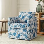 Armando Turquoise Floral Linen Swivel Chair Removable Slipcover 6 Armando Turquoise Floral Linen Swivel Chair Removable Slipcover