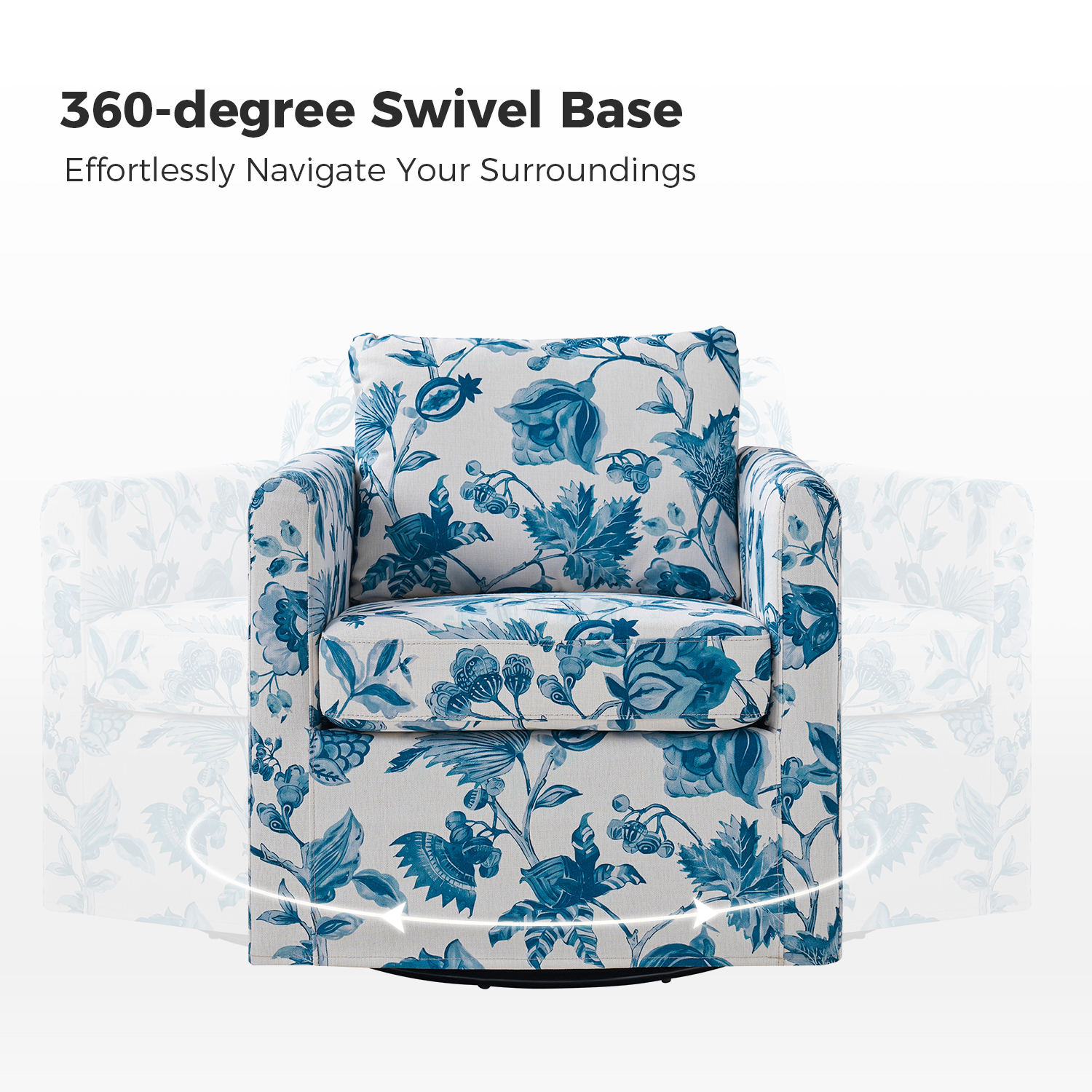Armando Turquoise Floral Linen Swivel Chair Removable Slipcover 3 Armando Turquoise Floral Linen Swivel Chair Removable Slipcover - Image 3