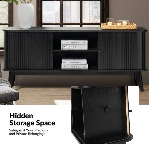 Armin Black Modern 57 Inch Sliding Door TV Stand 3