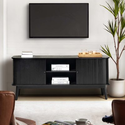 Armin Black Modern 57-Inch Sliding Door TV Stand