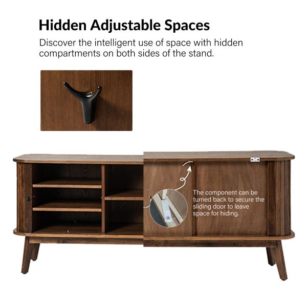 Armin Walnut Modern 57 Inch Sliding Door TV Stand 4
