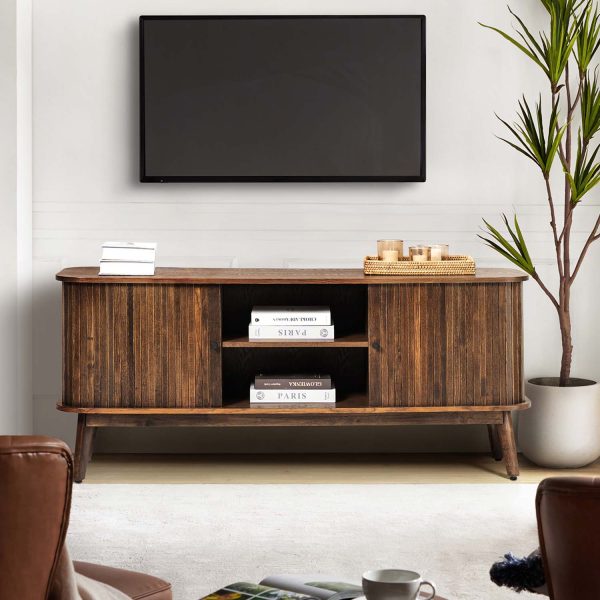 Armin Walnut Modern 57 Inch Sliding Door TV Stand