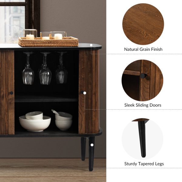 Armin Walnut Modern Sliding Door Sideboard with Natural Grain 3