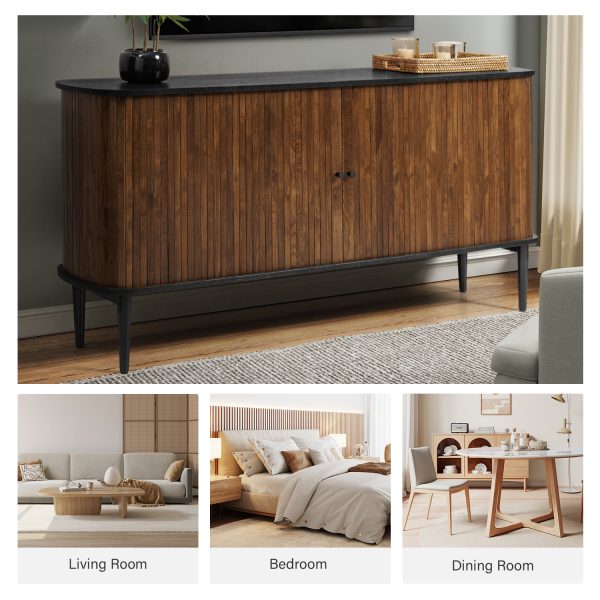 Armin Walnut Modern Sliding Door Sideboard with Natural Grain 4