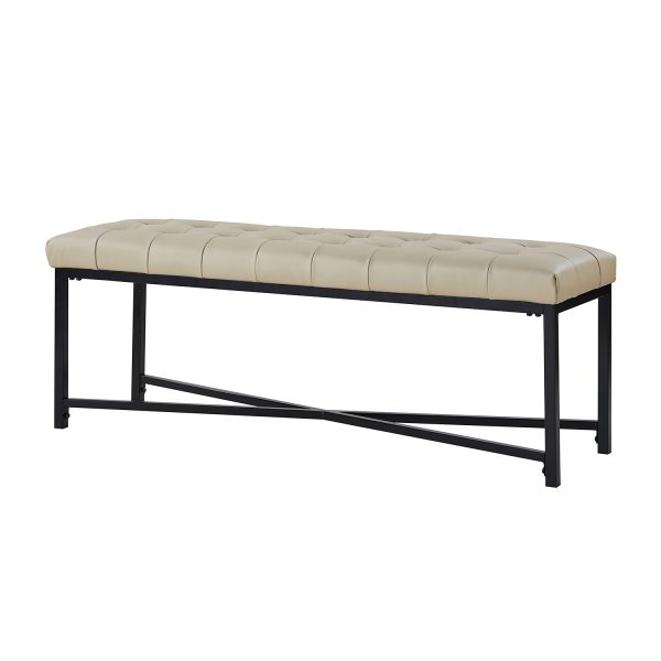 Arnold Beige Leather Button Tufted Flip Top Storage Bench 1