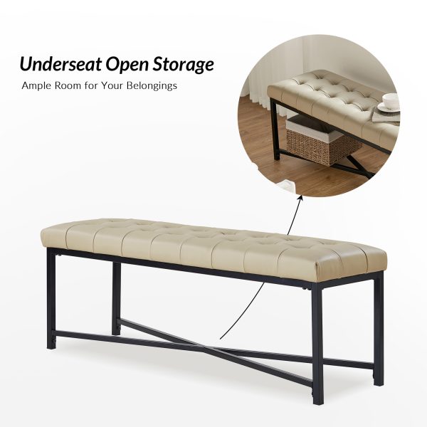 Arnold Beige Leather Button Tufted Flip Top Storage Bench 4