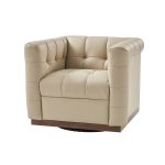 Arnold Beige Leather Mid-Century Modern Swivel Barrel Chair