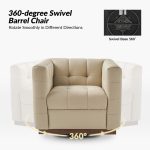 Arnold Beige Leather Mid-Century Modern Swivel Barrel Chair