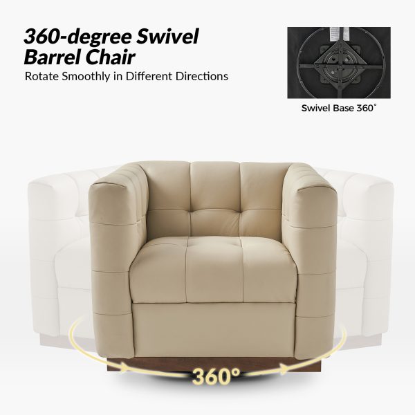 Arnold Beige Leather Mid Century Modern Swivel Barrel Chair 2