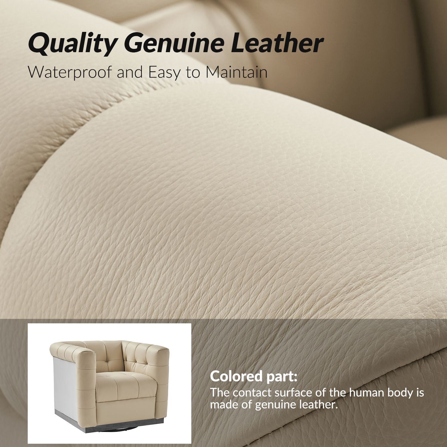 Arnold Beige Leather Mid-Century Modern Swivel Barrel Chair 4 Arnold Beige Leather Mid-Century Modern Swivel Barrel Chair - Image 4