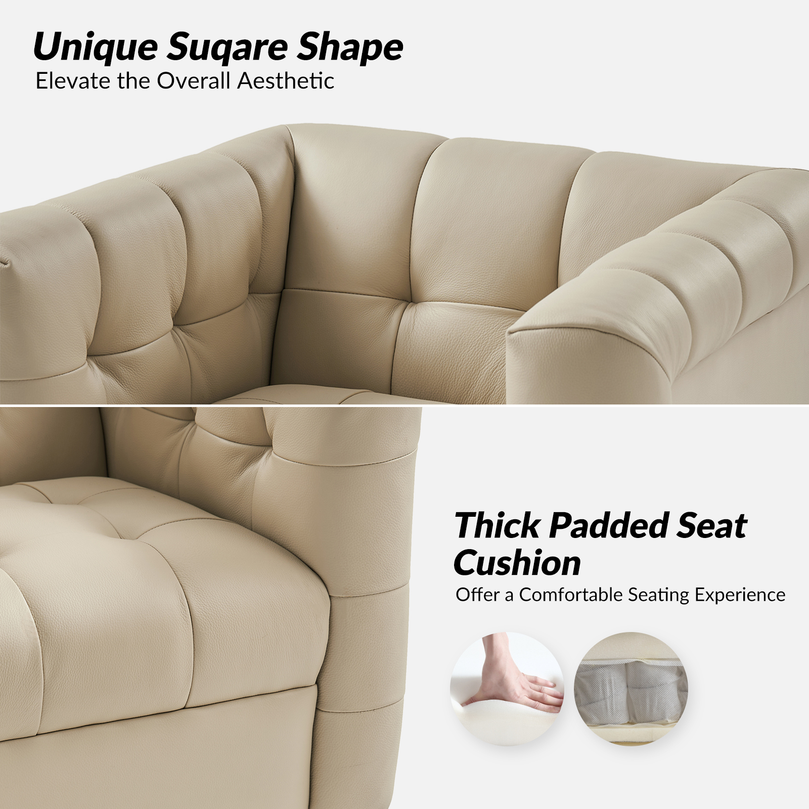 Arnold Beige Leather Mid-Century Modern Swivel Barrel Chair 5 Arnold Beige Leather Mid-Century Modern Swivel Barrel Chair - Image 5