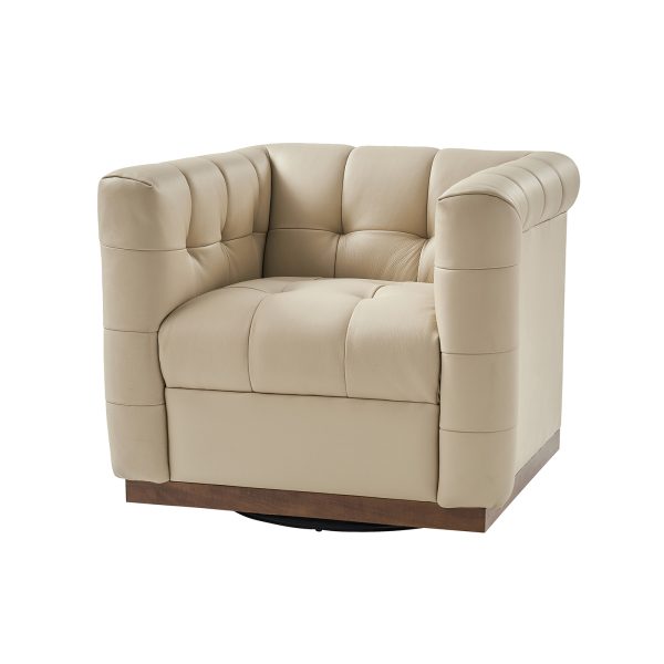 Arnold Beige Leather Mid Century Modern Swivel Barrel Chair