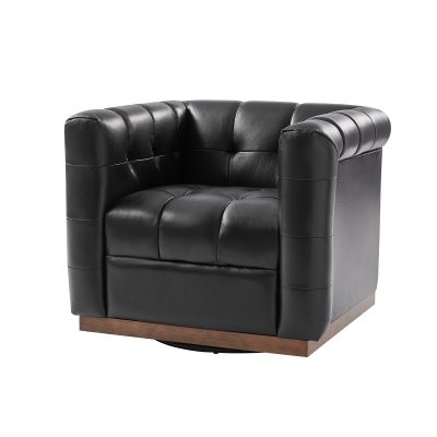 Arnold Black Leather Mid-Century Modern Swivel Club Chair