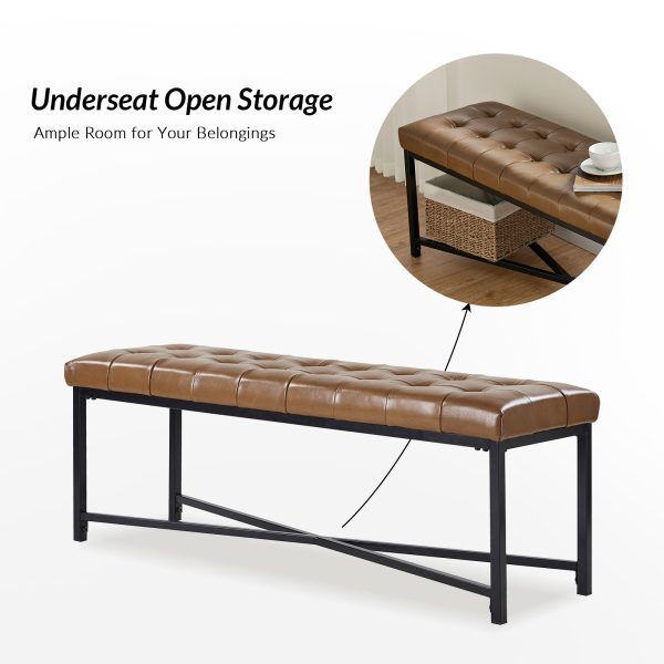 Arnold Camel Leather Button Tufted Flip Top Storage Bench 4