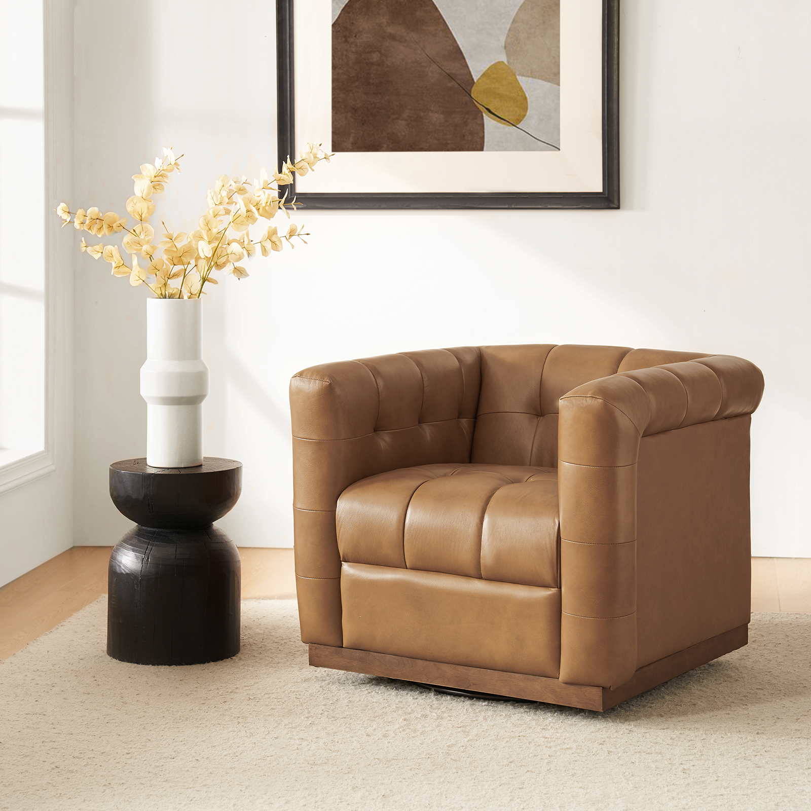 Arnold Camel Leather Mid-Century Modern Swivel Club Chair 2 Arnold Camel Leather Mid-Century Modern Swivel Club Chair - Image 2