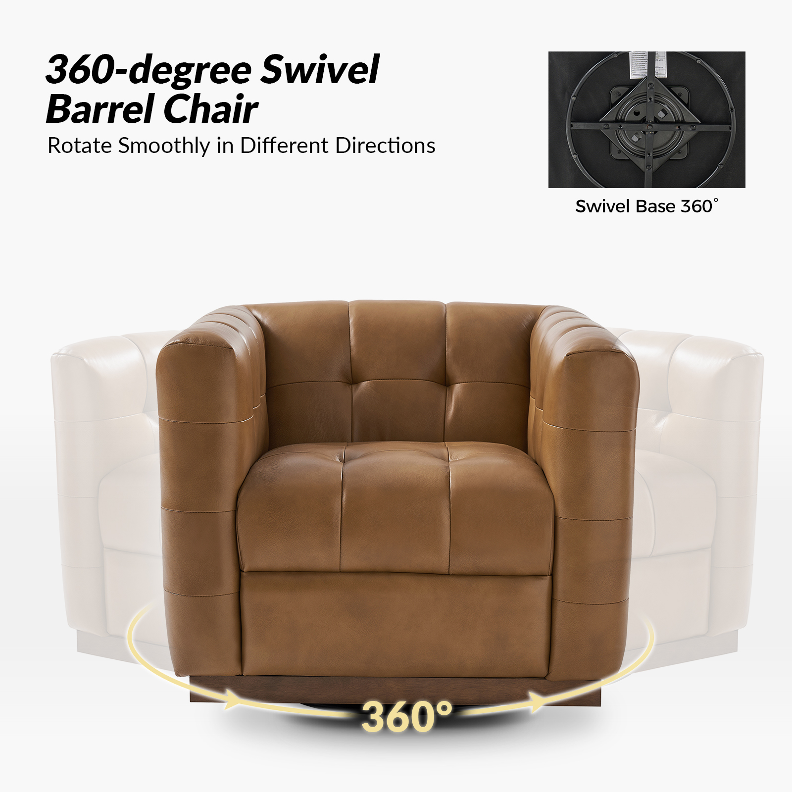 Arnold Camel Leather Mid-Century Modern Swivel Club Chair 3 Arnold Camel Leather Mid-Century Modern Swivel Club Chair - Image 3