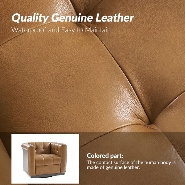 Arnold Camel Leather Mid Century Modern Swivel Club Chair 3