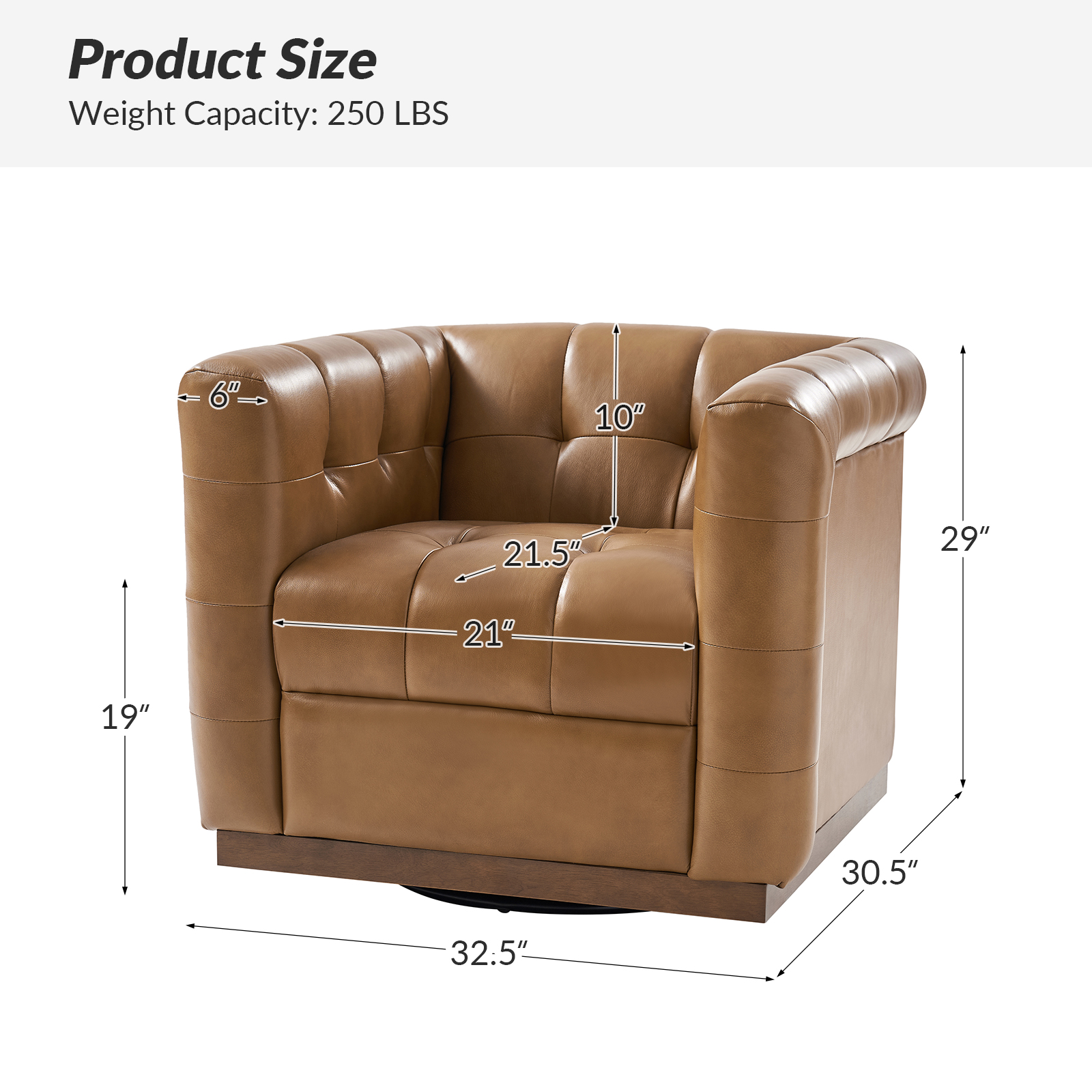 Arnold Camel Leather Mid-Century Modern Swivel Club Chair 5 Arnold Camel Leather Mid-Century Modern Swivel Club Chair - Image 5