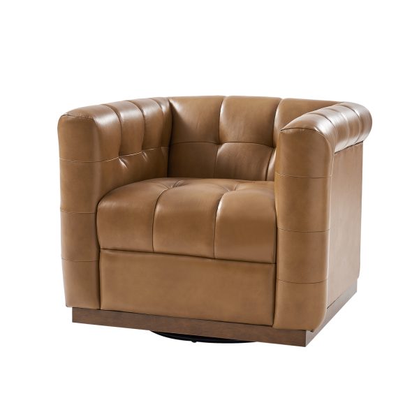 Arnold Camel Leather Mid Century Modern Swivel Club Chair