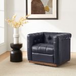 Arnold Navy Leather Mid-Century Modern Swivel Club Chair 7 Arnold Navy Leather Mid-Century Modern Swivel Club Chair