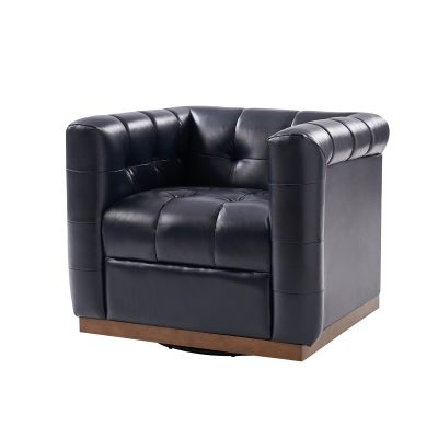 Arnold Navy Leather Mid-Century Modern Swivel Club Chair
