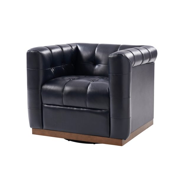 Arnold Navy Leather Mid Century Modern Swivel Club Chair