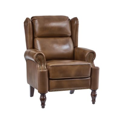 Arnold Toffee Genuine Leather Wingback Nailhead Trim Manual Recliner