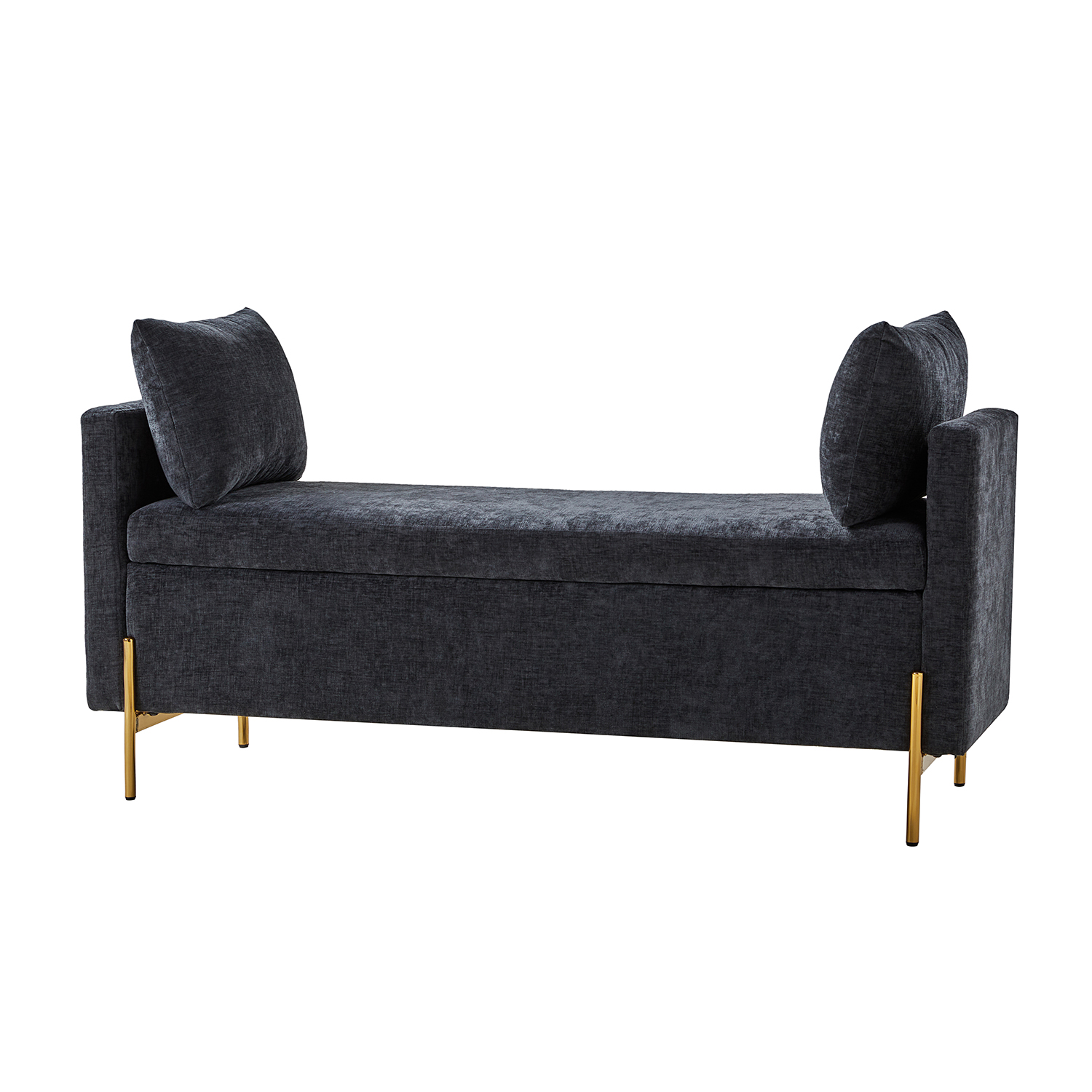 Arrigo Black Velvet Modern Storage Bench with Gold Legs 2 Arrigo Black Velvet Modern Storage Bench with Gold Legs - Image 2