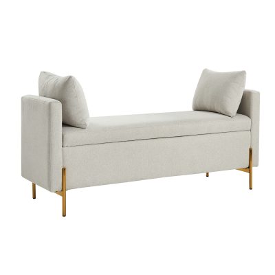 Arrigo Grey Velvet Modern Flip-Top Storage Bench with Gold Legs