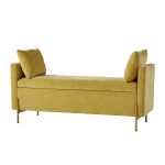 Arrigo Mustard Velvet Modern Storage Bench with Gold Legs 7 Arrigo Mustard Velvet Modern Storage Bench with Gold Legs